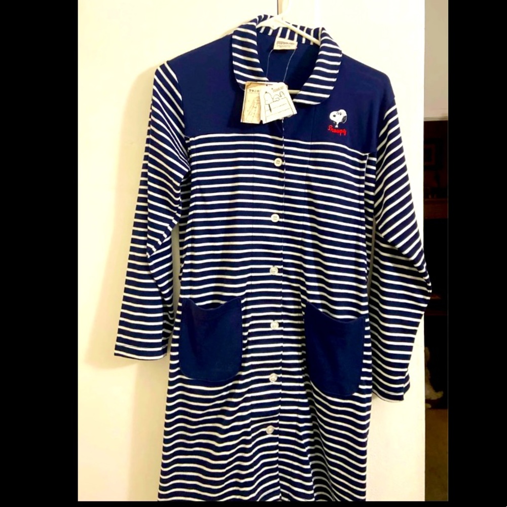 Snoopy stripes navy blue dress / pajama / long sweater nightgown pjs